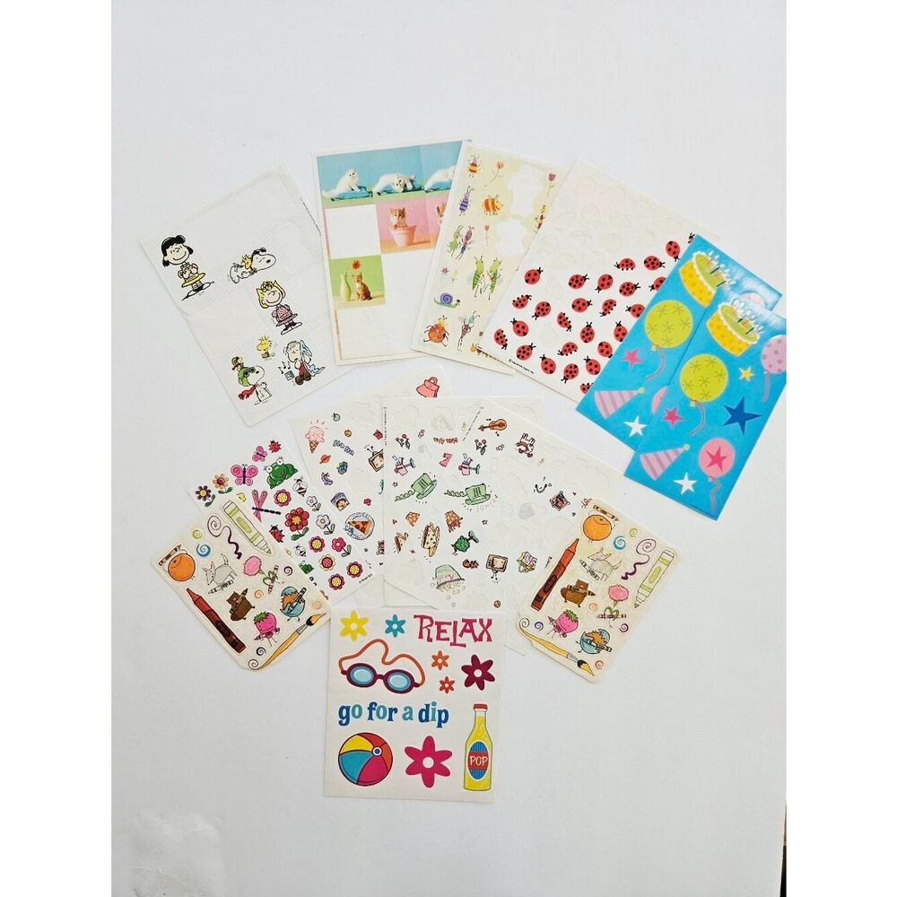 Vintage Hallmark Crayola Sticker Lot - Peanuts Kittens Ladybugs Teacher Party